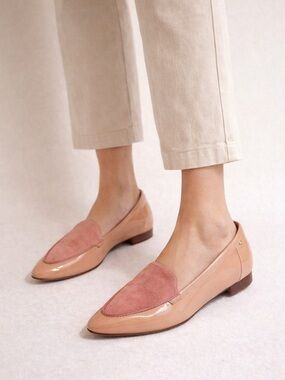 Kate Spade Loafers Patent Leather Suede Blush Neutral Flats Size 9.5